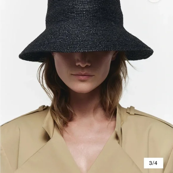 NWT Felix Black Janessa Leone Raffia Woven Hat bucket - Picture 2 of 4